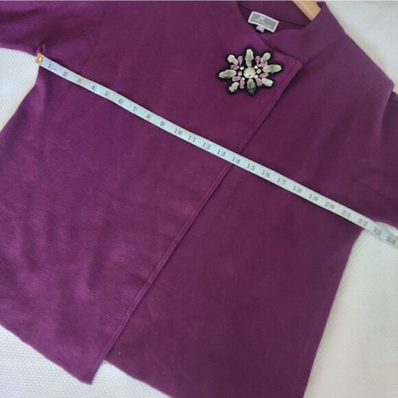 Jm Collection Purple Assymetrical Broached 3/4 Sleeve Sweater - Picture 11 of 13